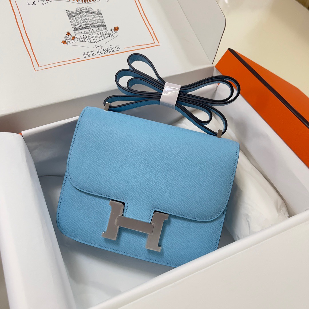 Hermes Constance 18 Mini Shoulder Bag In Blue Atoll Epsom Leather